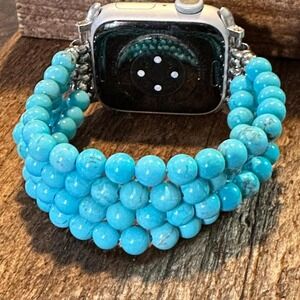 Boho Turquoise BeadsHandmade Elastic Apple Watch Band - Perfect Gift Boxed Acce
